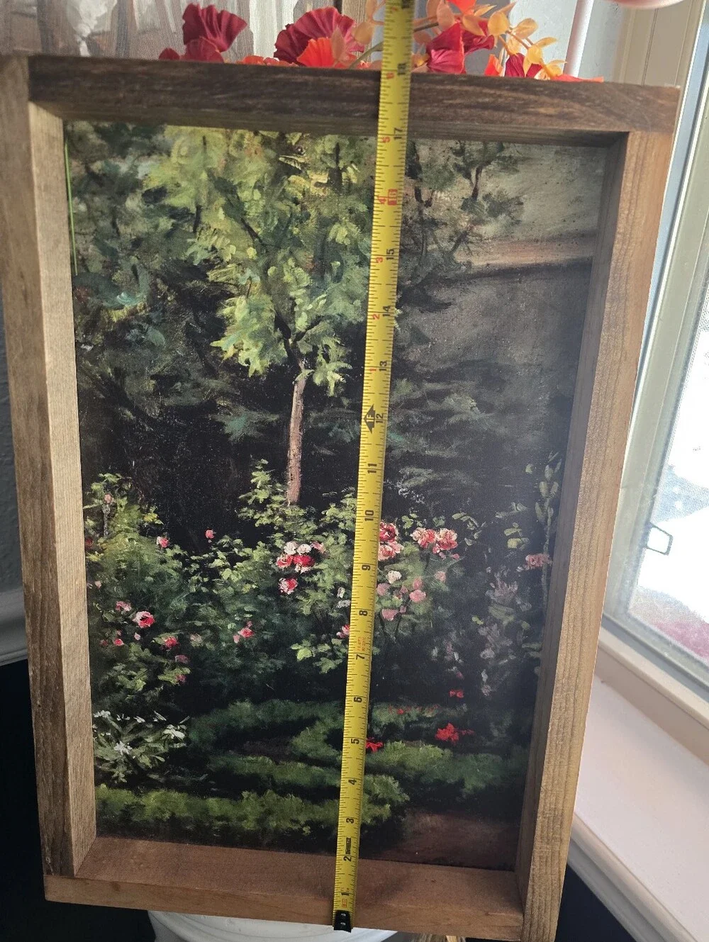 Framed Garden Bloom Canvas Wall Art - Brown Frame, Green and Pink